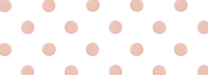 Soft pink color liquid lipstick smear smudge drop cosmetic isolated on transparent background. Polka dot style banner cover