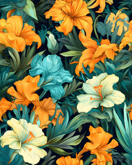 Flowers bloom watercolor  seamless pattern 