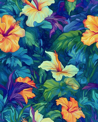Fototapeta na wymiar Flowers bloom watercolor seamless pattern 