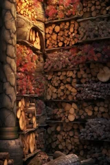 Foto auf Glas stacked firewood logs with detailed textures © Alfazet Chronicles