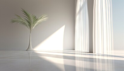 palm tree in a room with white walls
