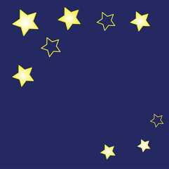 abstract blue background, with beautiful yellow stars, postcard template, cover, wallpaper, fabric