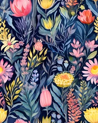 Fotobehang Wild Flowers bloom watercolor  seamless pattern © Oksana