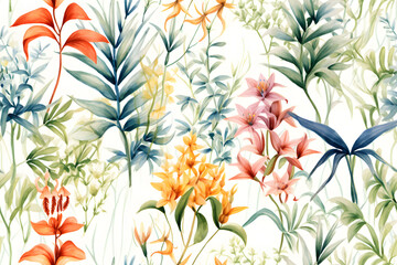 Wild Flowers bloom watercolor  seamless pattern