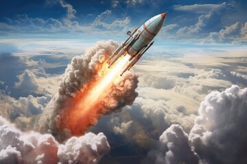 high-speed rocket soaring through clouds