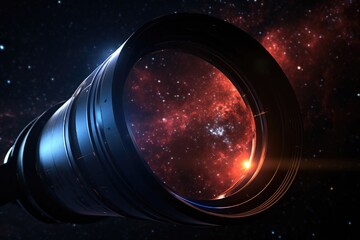 close-up of a space telescope lens focused on exoplanets - obrazy, fototapety, plakaty