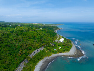 Top view of Taitung sea coastline in Taiwan