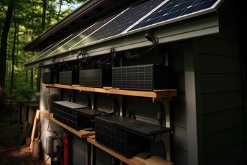 close-up of solar panels connected to storage system