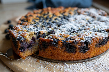 Cake with blueberrues, fresh and homemade baked