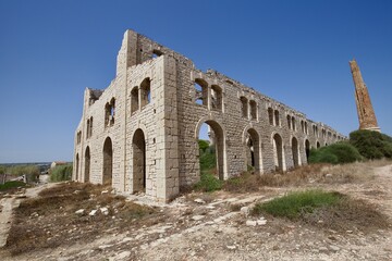 Ruins of an old bricks factory. Destroyed industrial plant in Sampieri (Ragusa) Sicily, Italy,...