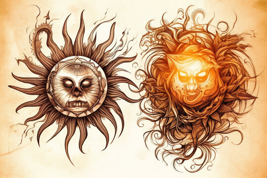 Black Tribal Sun Tattoo Sonnenrad Symbol sun wheel sign. Summer icon. The  ancient European esoteric element. Logo Graphic element spiral shape.  Vector stroke brush design isolated or white background 5823449 Vector Art