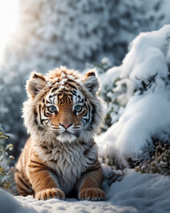 baby tiger in snow