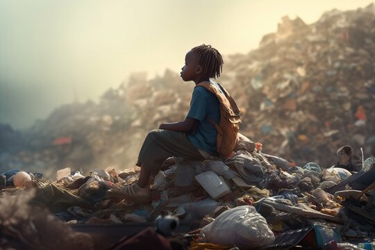 poor african kid in a landfill - Powered by Adobe