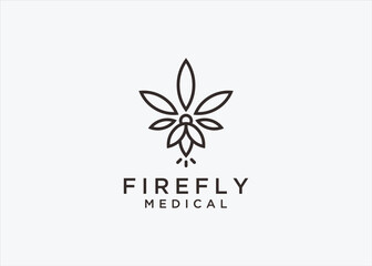 firefly with cannabis logo design vector silhouette illustration