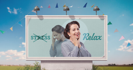 Inspirational ad: woman choosing relax over stress