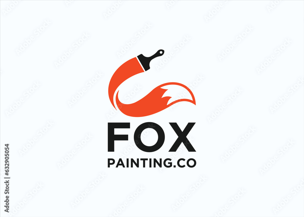 Wall mural fox with paint brush logo design vector silhouette illustration