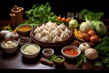 ingredients for dumpling filling on table