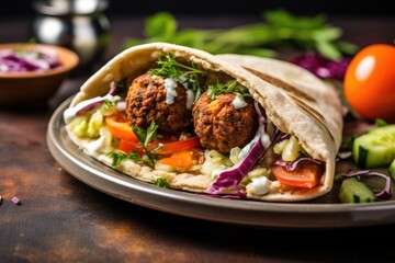 falafel balls in a pita pocket with fresh veggies