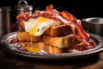 french toast with a side of bacon and eggs
