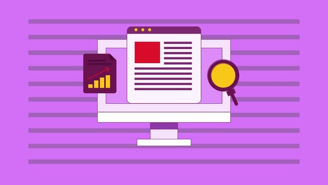 Content research program, Content development for content marketing, Content analysis application, SEO content concept. Animation video clip.