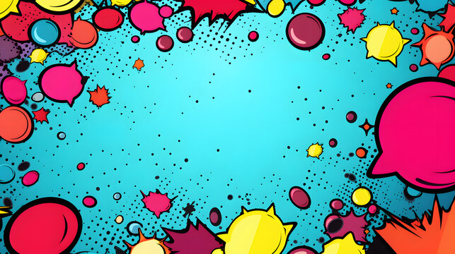 A pop art style with comic bubbles, dots. Comic art illustration background