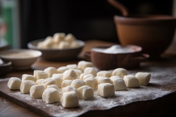 Fototapeta na wymiar gnocchi dough into small pillow-shaped pieces