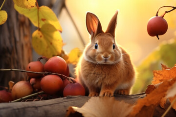 Rabbit with nature background style with autum