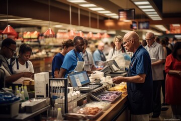 Fototapeta na wymiar Busy Checkout Line At The Grocery Store, Generative AI