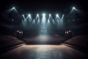 Empty theater or auditorium with stage lights shining, Business,  - obrazy, fototapety, plakaty