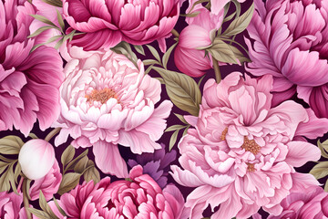Peony flowers watercolor  seamless pattern 