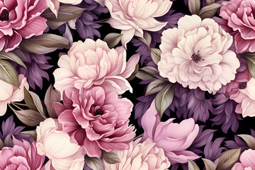Peony flowers watercolor  seamless pattern 