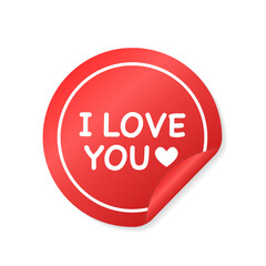 I love you. Declaration of love. Sticky note post. Pink paper with white heart, quote. Realistic vector 3d sticker on wall, transparent background. Valentine's day greeting card. Vector illustration