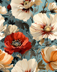 Peony flowers watercolor  seamless pattern 