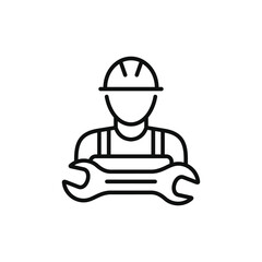 Construction worker line icon isolated on white background. Worker icon. Builder icon