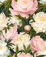 Peony flowers watercolor  seamless pattern 