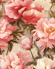 Peony flowers watercolor  seamless pattern 