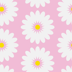 Seamless daisy pattern in simple geometric bold flowers. Floral chamomile background for textile, wallpaper, pattern fills, covers, surface, print, wrap, scrapbooking.