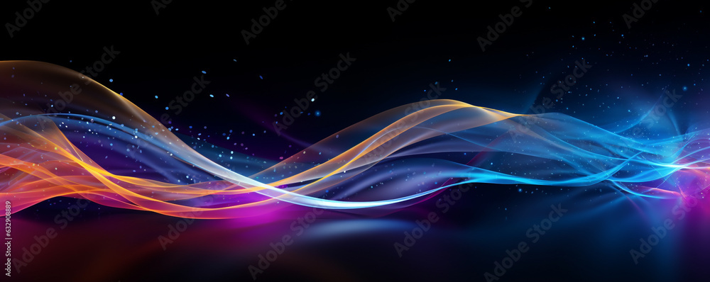 Poster abstract colorful curved pattern particles of optical fiber made with generative ai