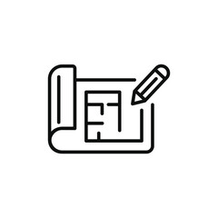 House plan line icon isolated on white background. Blueprint line icon