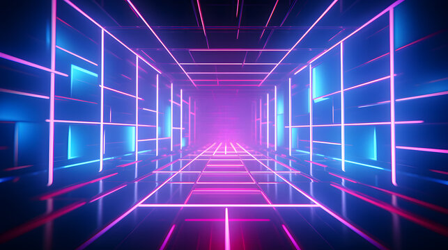 A futuristic style with neon lights and grids, cyberpunk sci-fi background