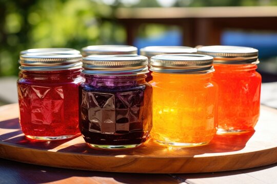 colorful jars of homemade jam and jelly