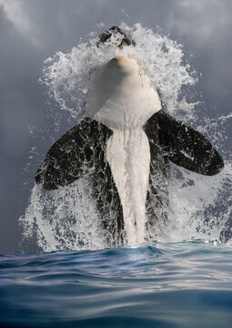 Schwertwal (Orcinus orca) springt aus Wasser, Weltmeere 