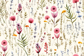 Naklejka premium Wild Flowers bloom watercolor seamless pattern 