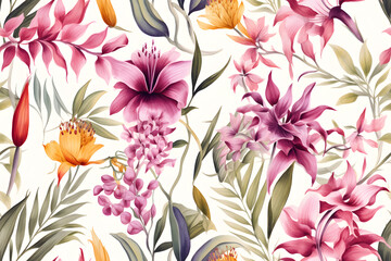 Wild Flowers bloom watercolor  seamless pattern 