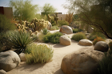 Desert garden with sandstone boulders and desert plants, Landscape Design, 