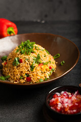 Typical traditional dish called Arroz chaufa, which is a fusion between Peruvian and Asian food.