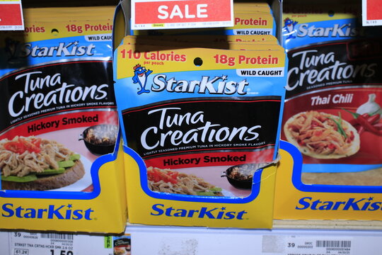 Star Kist Tuna Creations Hickory Smoked in pouches closeup on a shelf