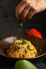 Typical traditional dish called Arroz chaufa, which is a fusion between Peruvian and Asian food.