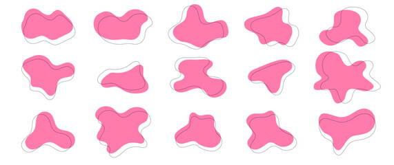Organic amoeba blob shape vector illustration set Abstract irregular form Flat style Fluid for design and paint Simple amoeba shape Asymmetric spot Clipart of bubble blotch, deform drip