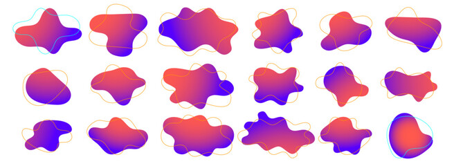 Organic amoeba blob shape gradient vector illustration set Abstract irregular form Flat style Fluid for design and paint Simple amoeba shape Asymmetric spot Clipart of bubble blotch, deform drip